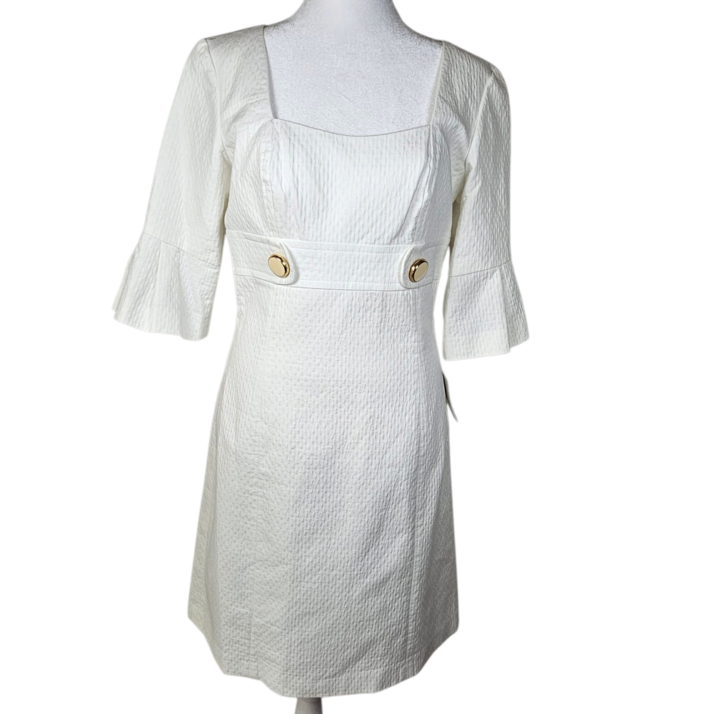 Donna Morgan‎ White and Gold Sheath Dress with Raglan Sleeves - Picture 2 of 11